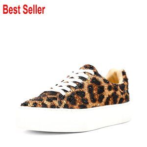 Rhinestone Platform Sneakers, 1 Inch Heel, Lace-Up Fashion Shoes